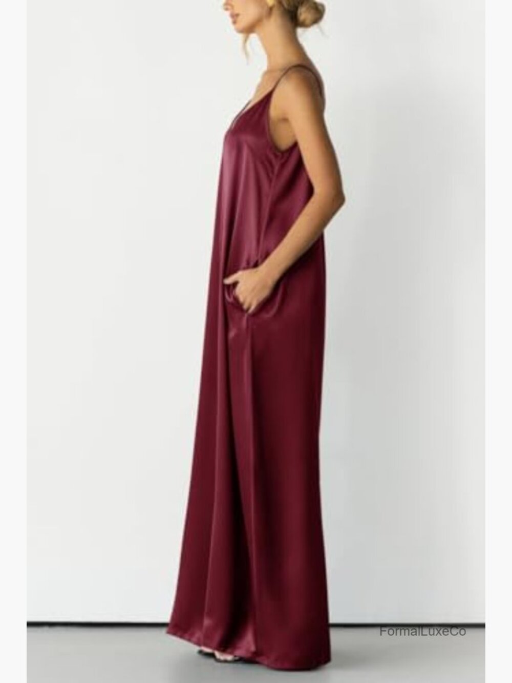 Satin Wide Leg Jumpsuit Spaghetti Strap Date Night Romper Flowy - Picture 2 of 7